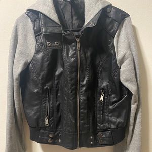 Leather Jacket with Hoodie sleeves